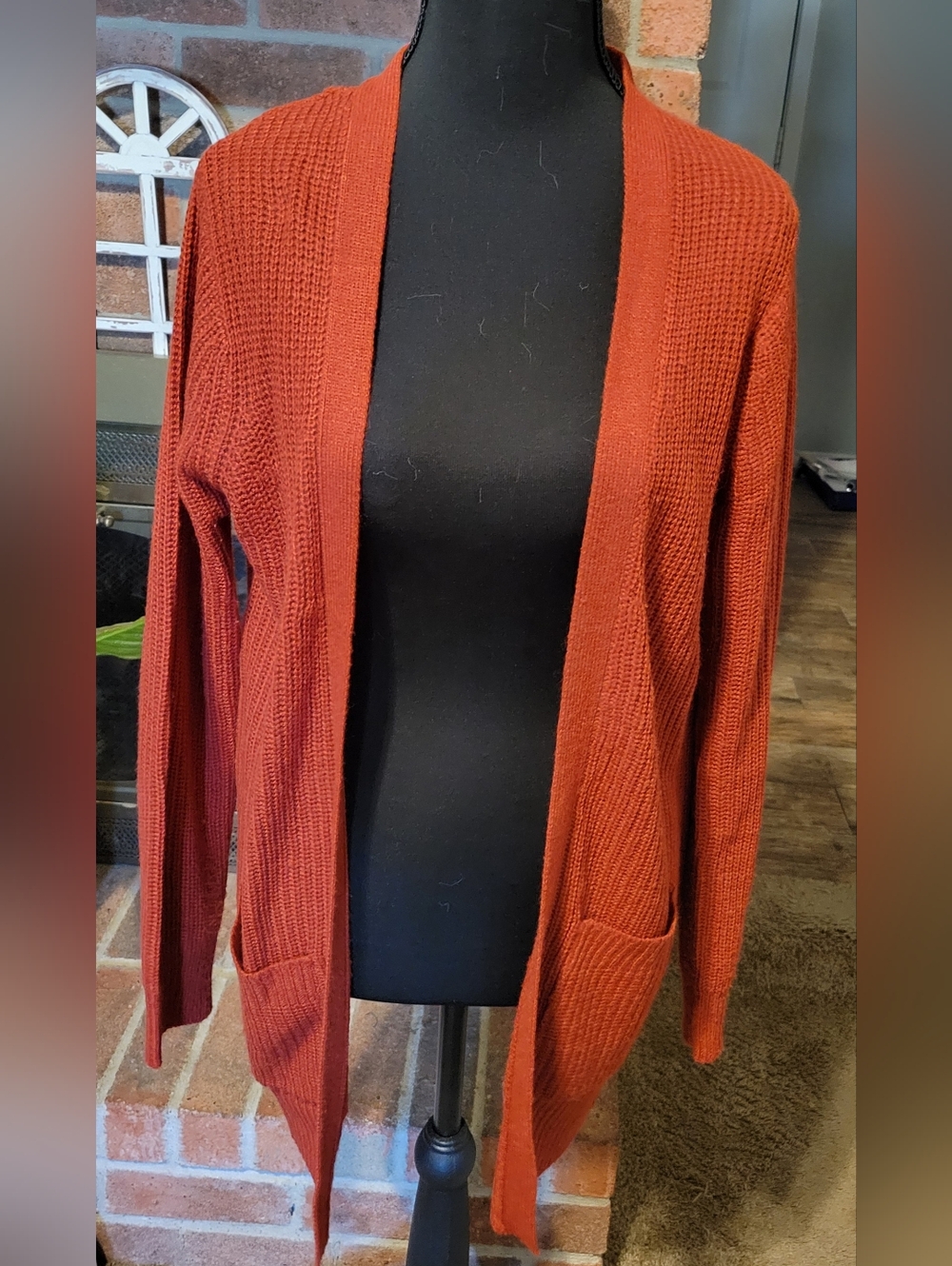 Ambiance Open-Front Rust Knit Cardigan